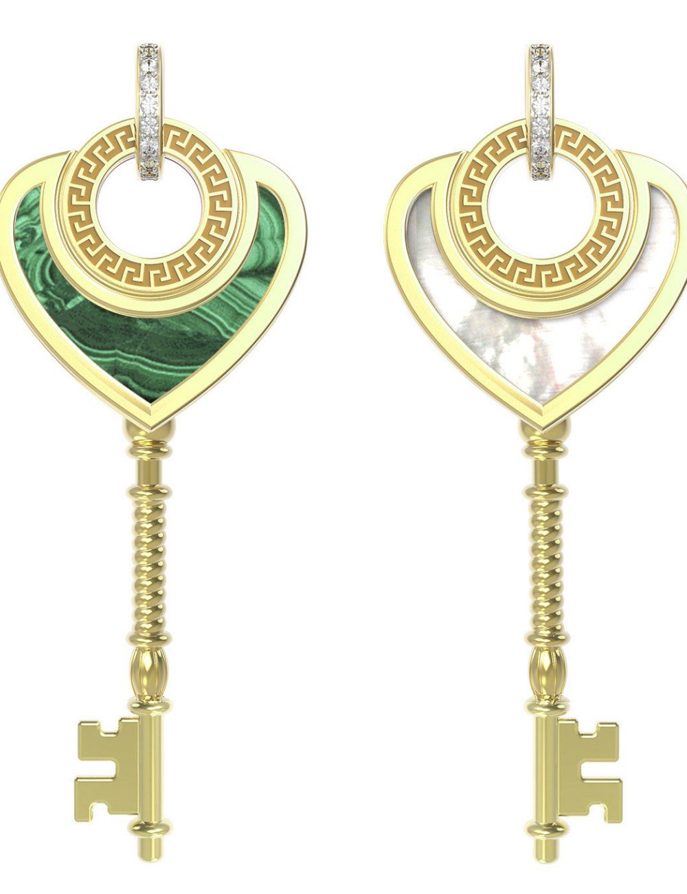 Подвеска из лимонного золота c фианитом, малахитом и перламутром