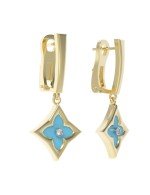 Серьги из лимонного золота c бриллиантами и бирюзой