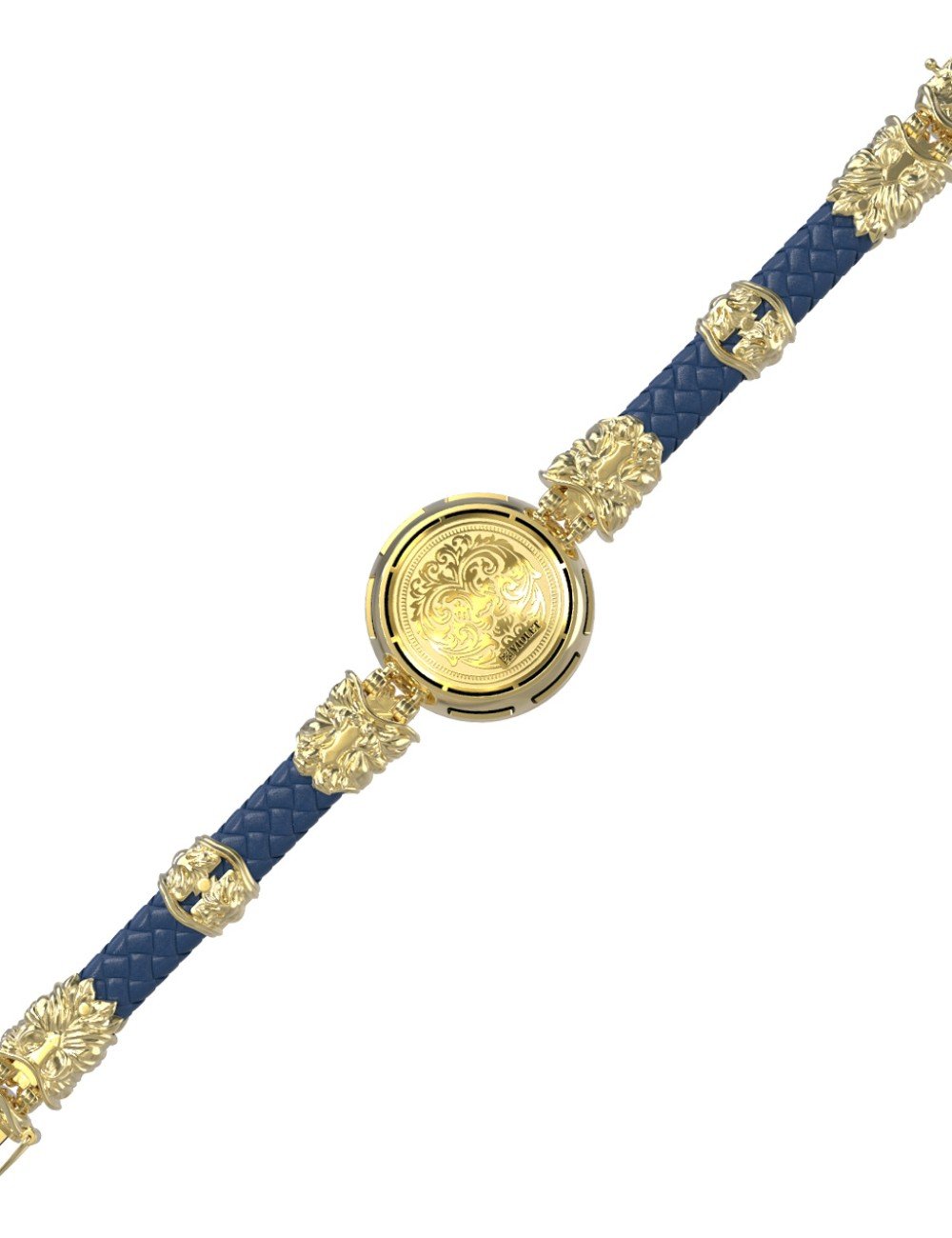 Браслет из лимонного золота c эмалью, кожаным шнурком и ониксом