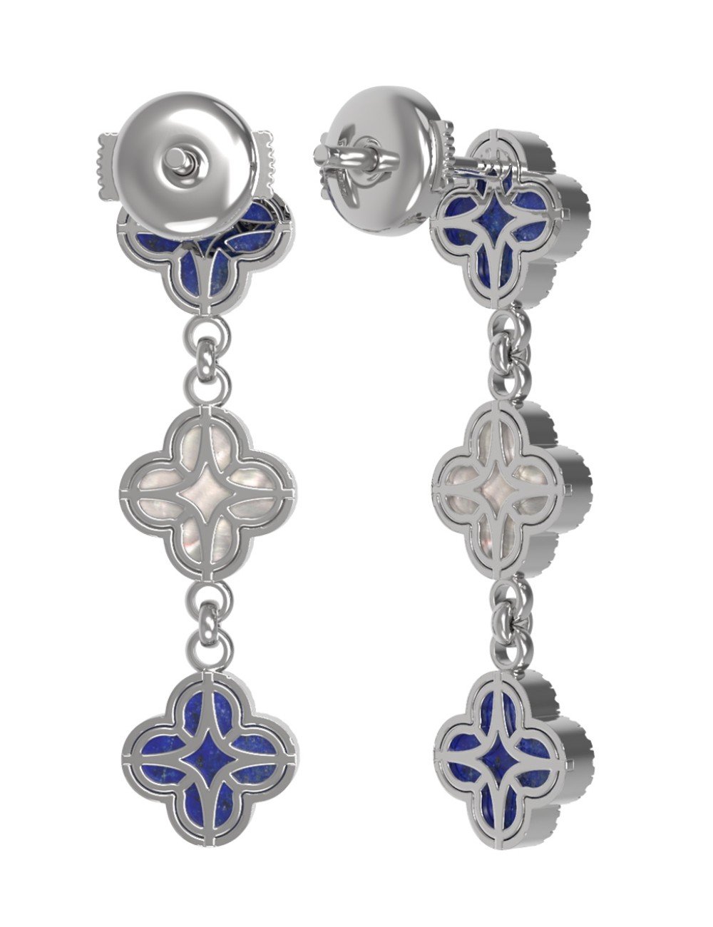 Серьги из белого золота c бриллиантами, лазуритом и перламутром