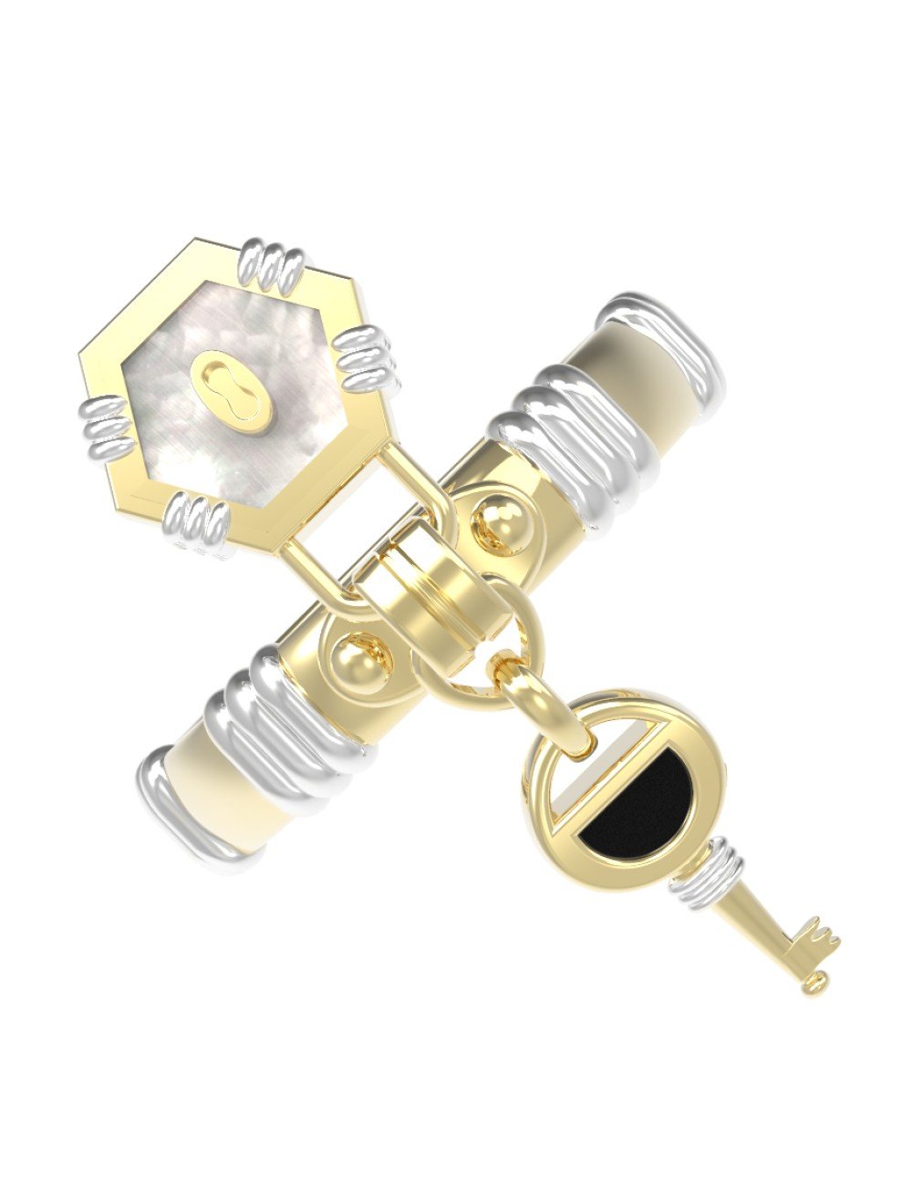 Кольцо из лимонного золота c ониксом и перламутром