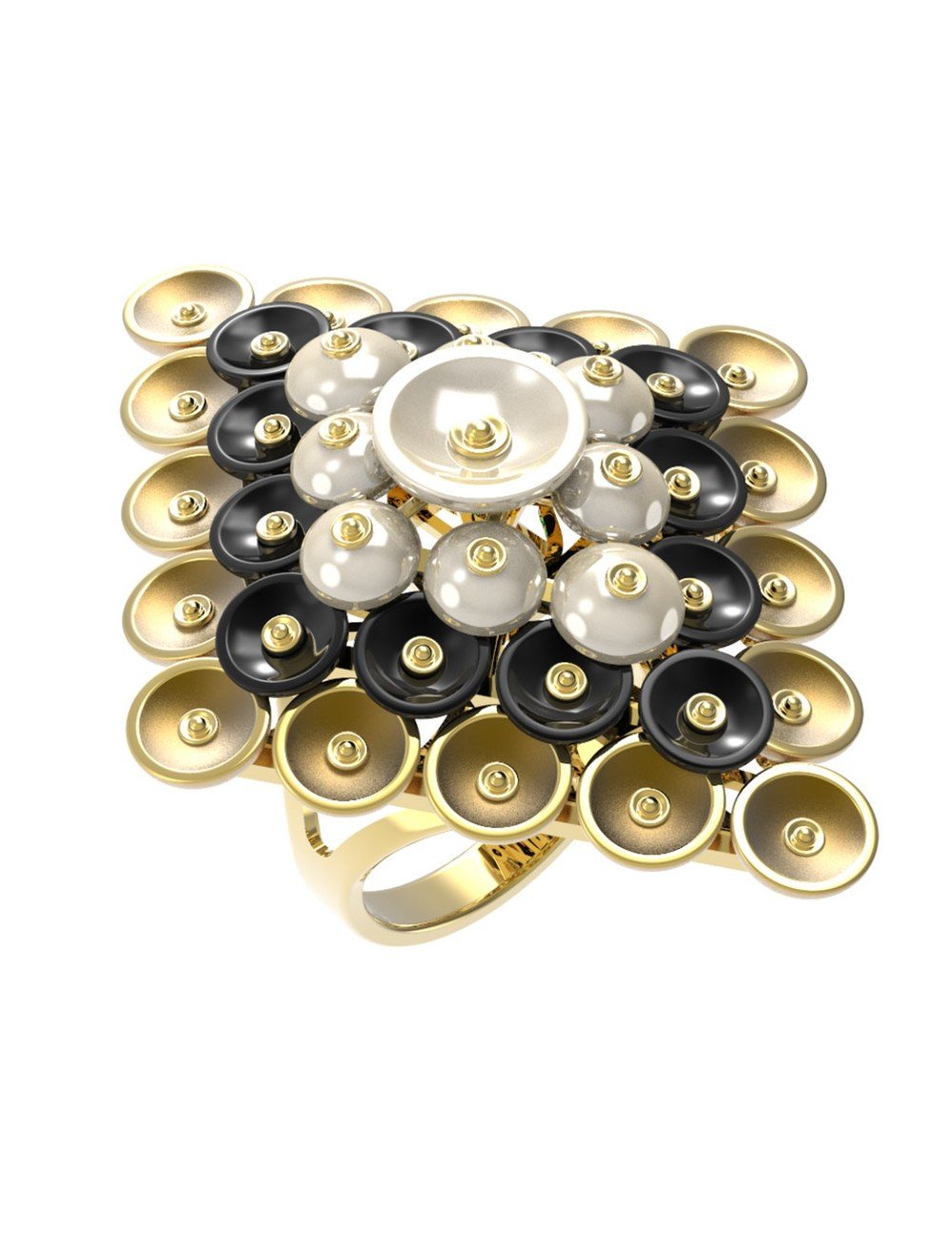 Кольцо из лимонного золота c ониксом и перламутром