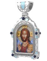 Образок из белого золота c эмалью и иконописью