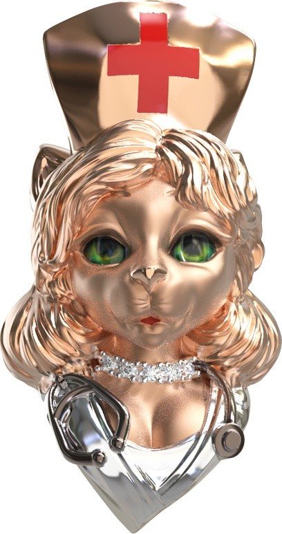 Подвеска из золота c эмалью, бриллиантами и рубином