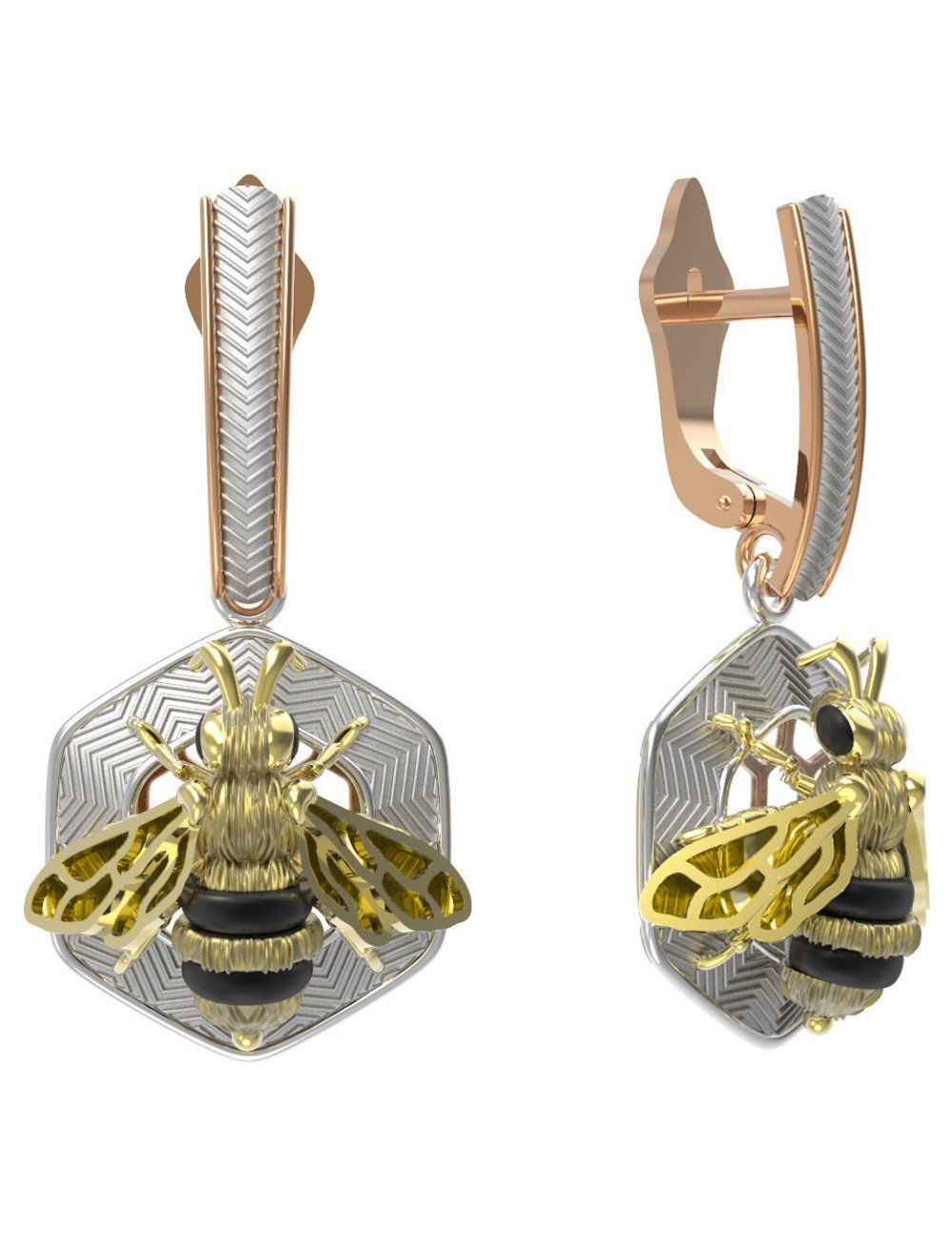 Серьги из золота c эмалью, ониксом и эмалью