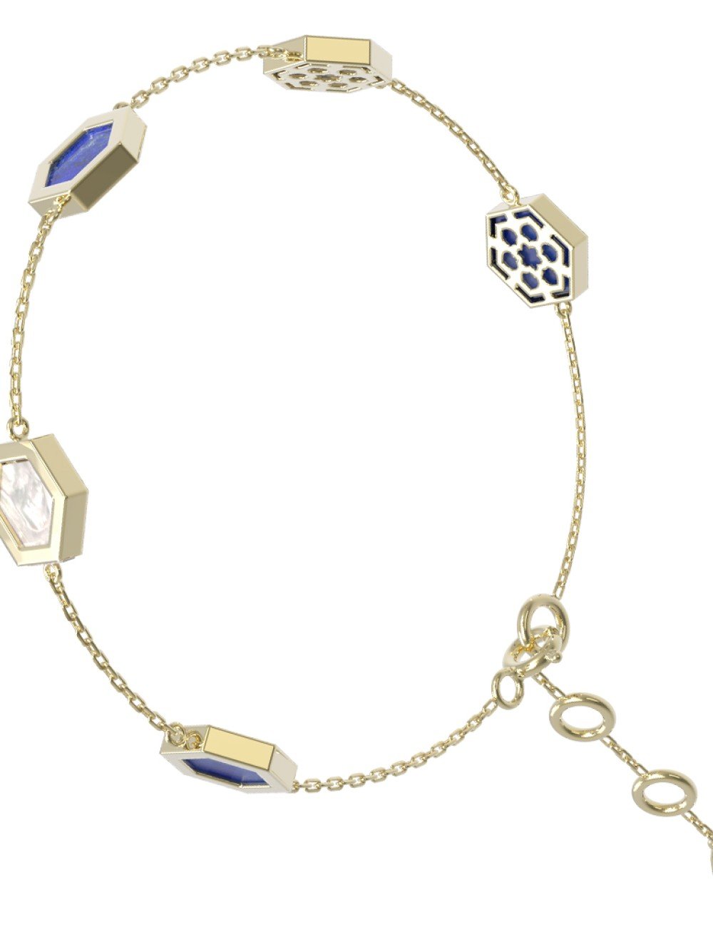 Браслет из лимонного золота c лазуритом и перламутром