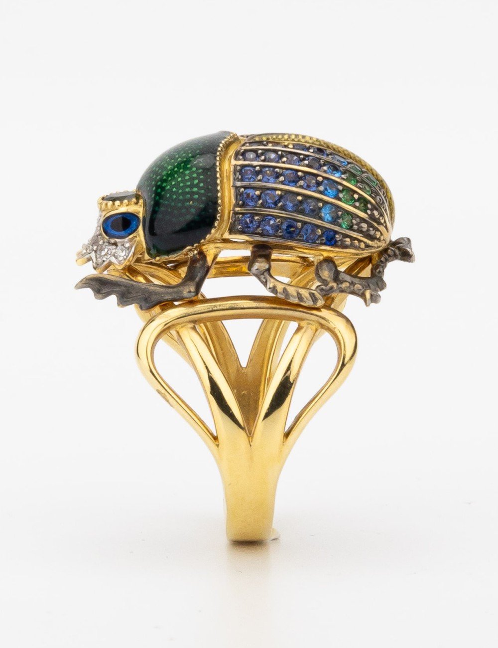 Кольцо из лимонного золота c эмалью, фианитом и турмалином