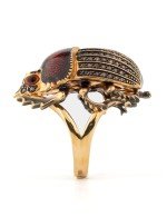 Кольцо из золота c эмалью, фианитом и гранатом