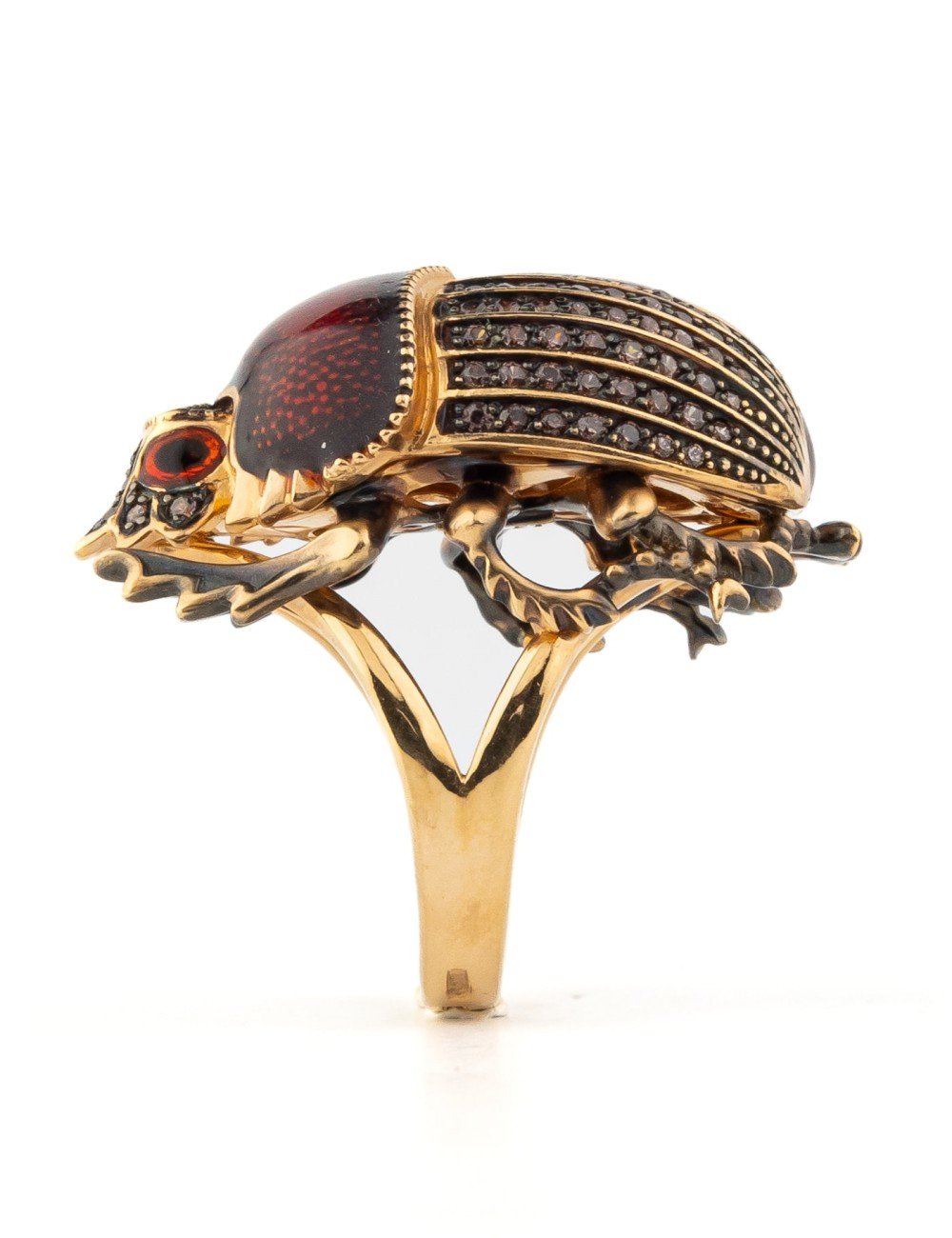 Кольцо из золота c эмалью, фианитом и гранатом