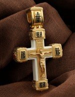 Крест из лимонного золота c эмалью, рубином и бивнем мамонта