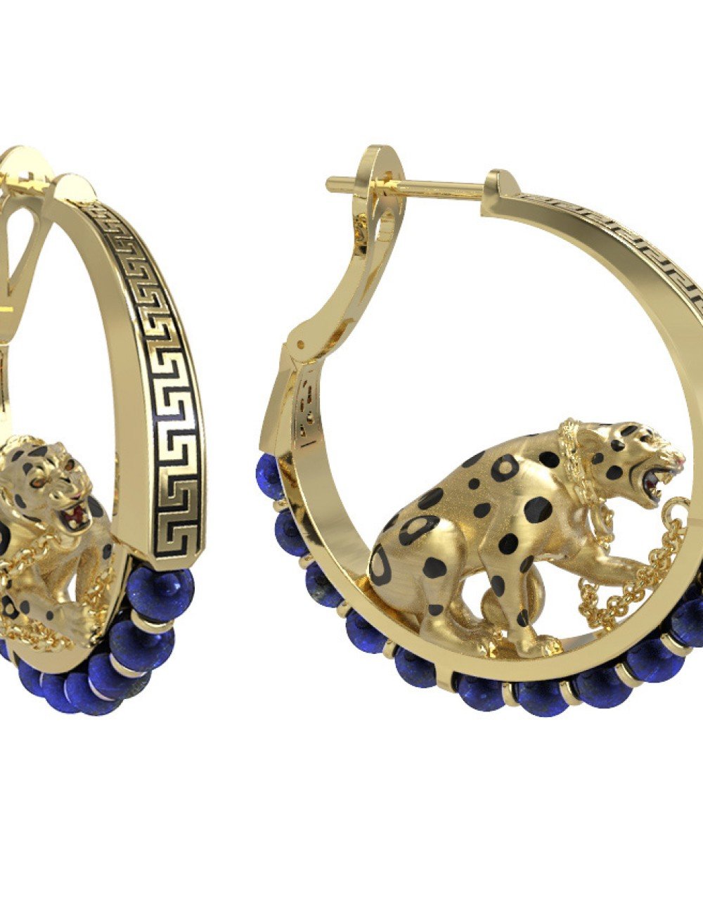 Серьги из лимонного золота c эмалью и лазуритом