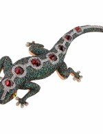 Брошь из золота c эмалью, фианитом и гранатом