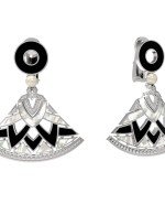 Серьги из белого золота c жемчугом, ониксом и перламутром