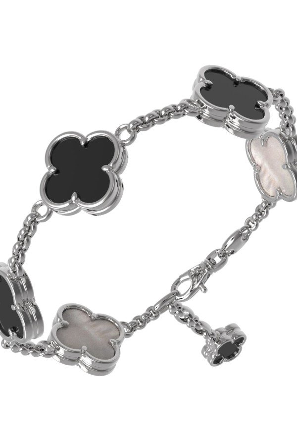 Браслет из белого золота c ониксом и перламутром