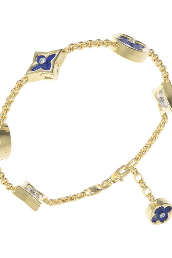 Браслет из лимонного золота c бриллиантами, лазуритом и перламутром