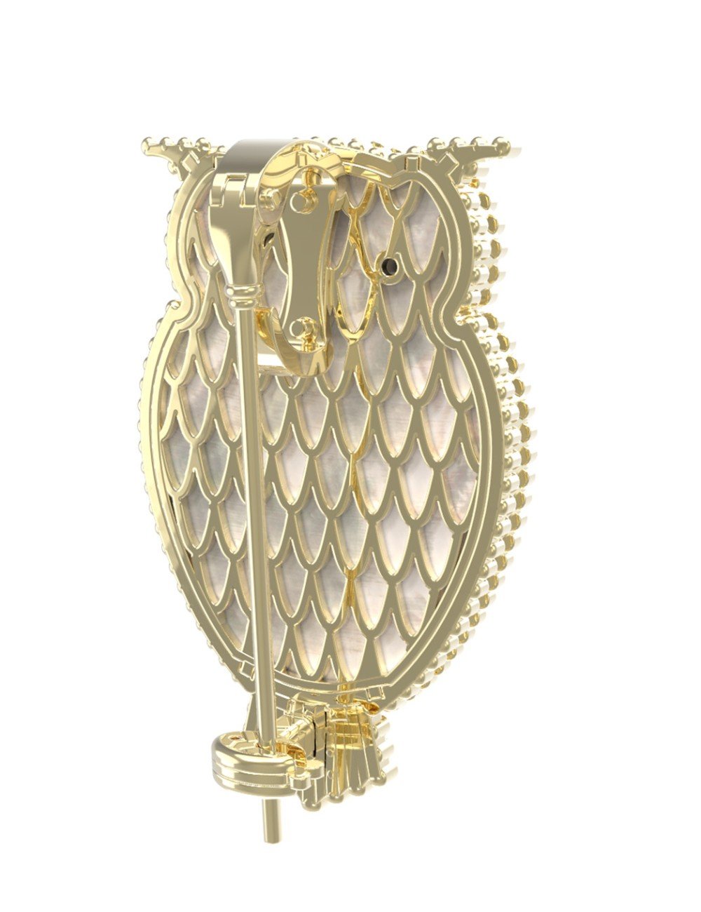 Брошь из лимонного золота c эмалью, ониксом и перламутром