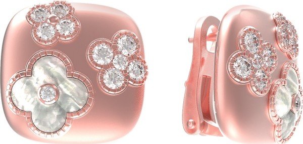 Серьги из розового золота c бриллиантами и перламутром