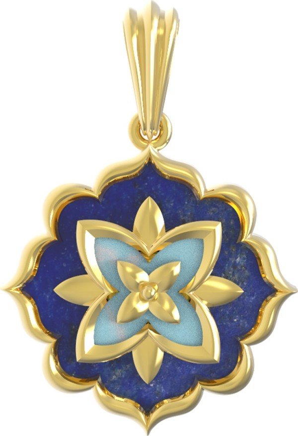 Подвеска из лимонного золота c бирюзой и лазуритом