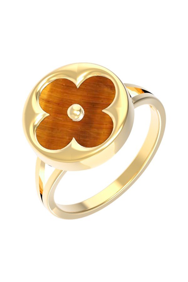 Кольцо из лимонного золота c тигровым глазом