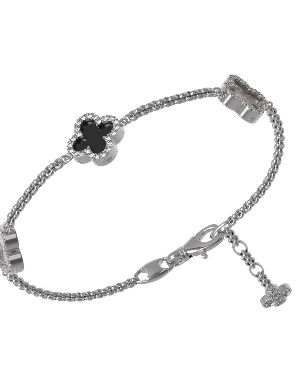 Браслет из белого золота c бриллиантами, ониксом и перламутром