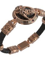 Браслет из золота c эмалью, шнурком, ониксом и рубином