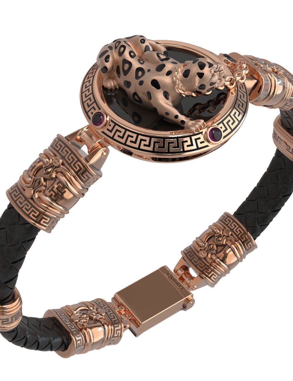 Браслет из золота c эмалью, шнурком, ониксом и рубином