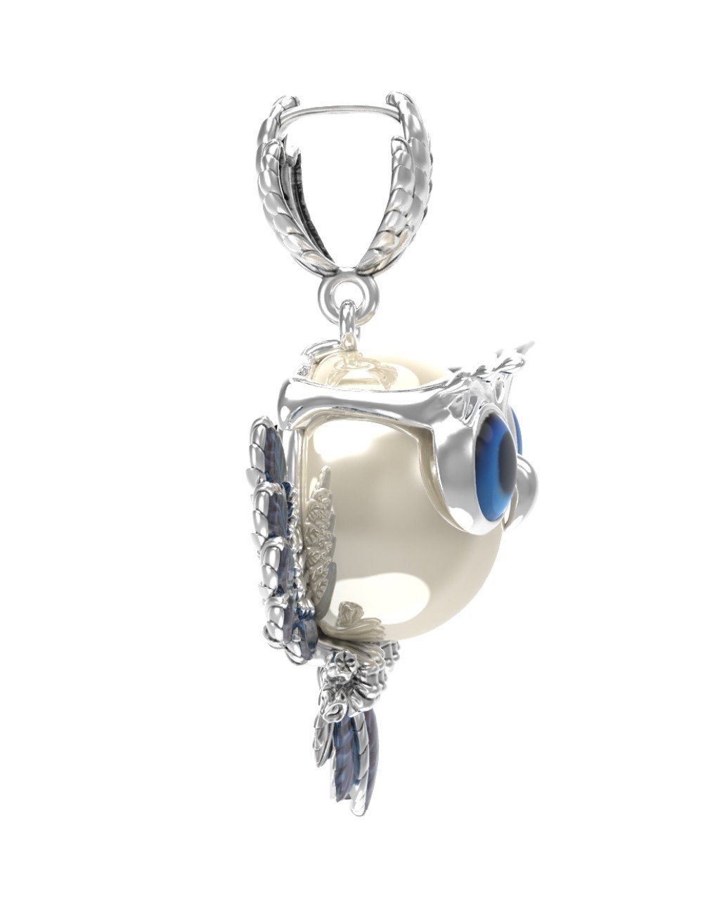 Подвеска из белого золота c эмалью и жемчугом