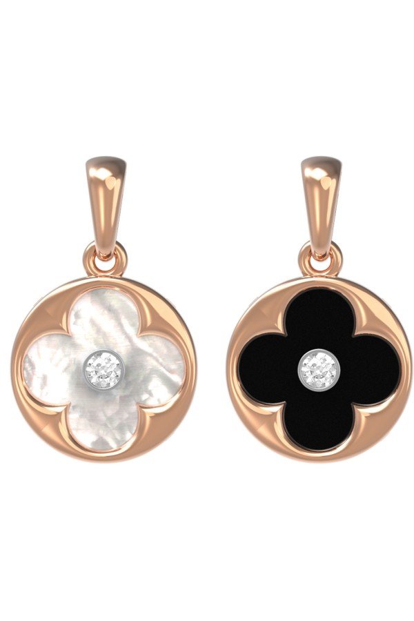 Подвеска из золота c бриллиантами, ониксом и перламутром