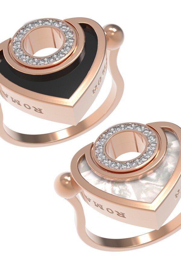 Кольцо из золота c бриллиантами, ониксом и перламутром