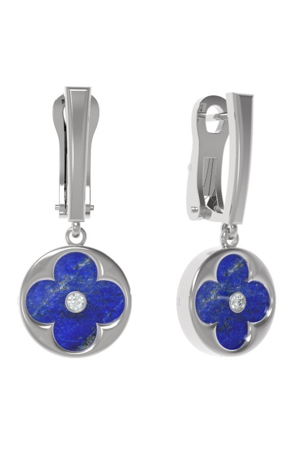 Серьги из белого золота c бриллиантами и лазуритом