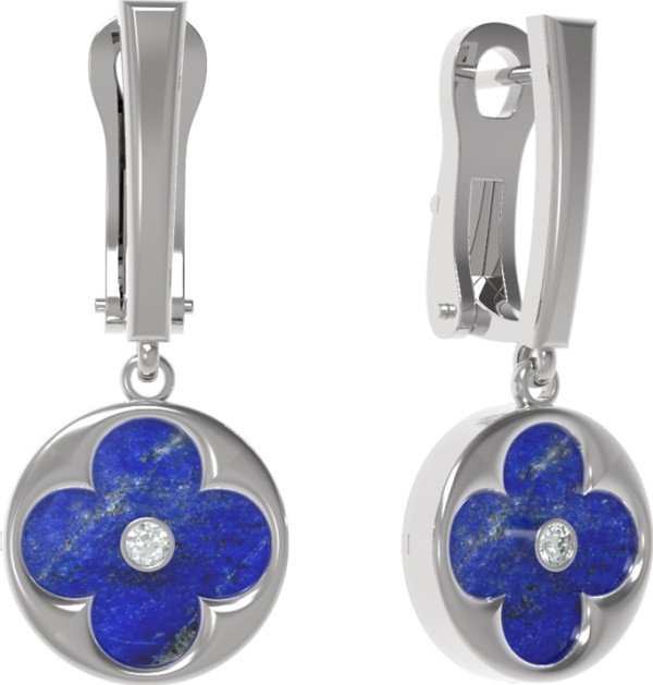 Серьги из белого золота c бриллиантами и лазуритом