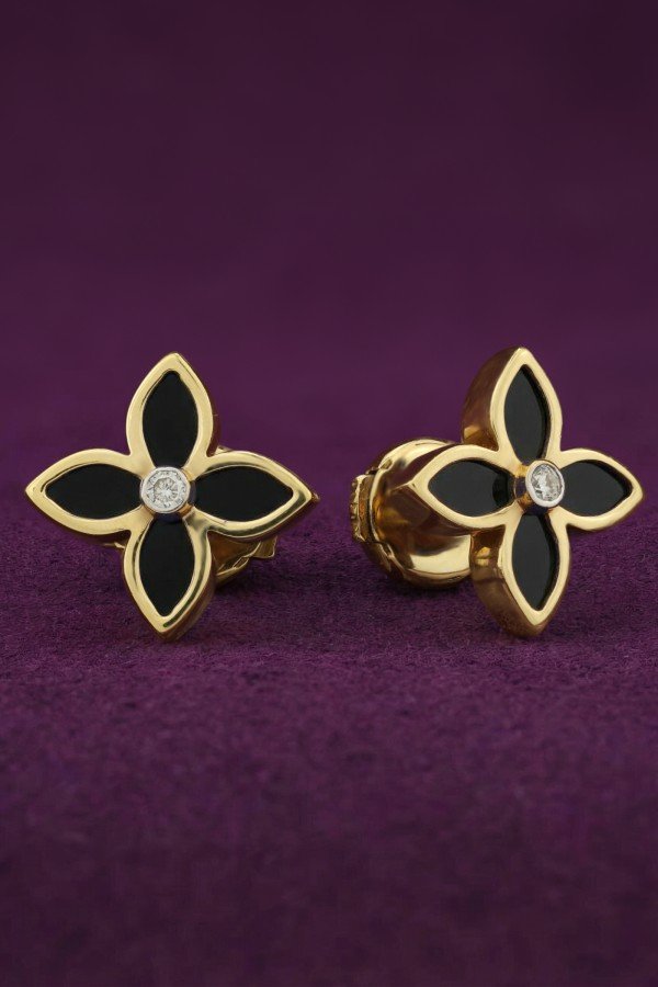 Серьги из лимонного золота c бриллиантами и ониксом