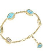 Браслет из лимонного золота c бриллиантами, бирюзой и перламутром