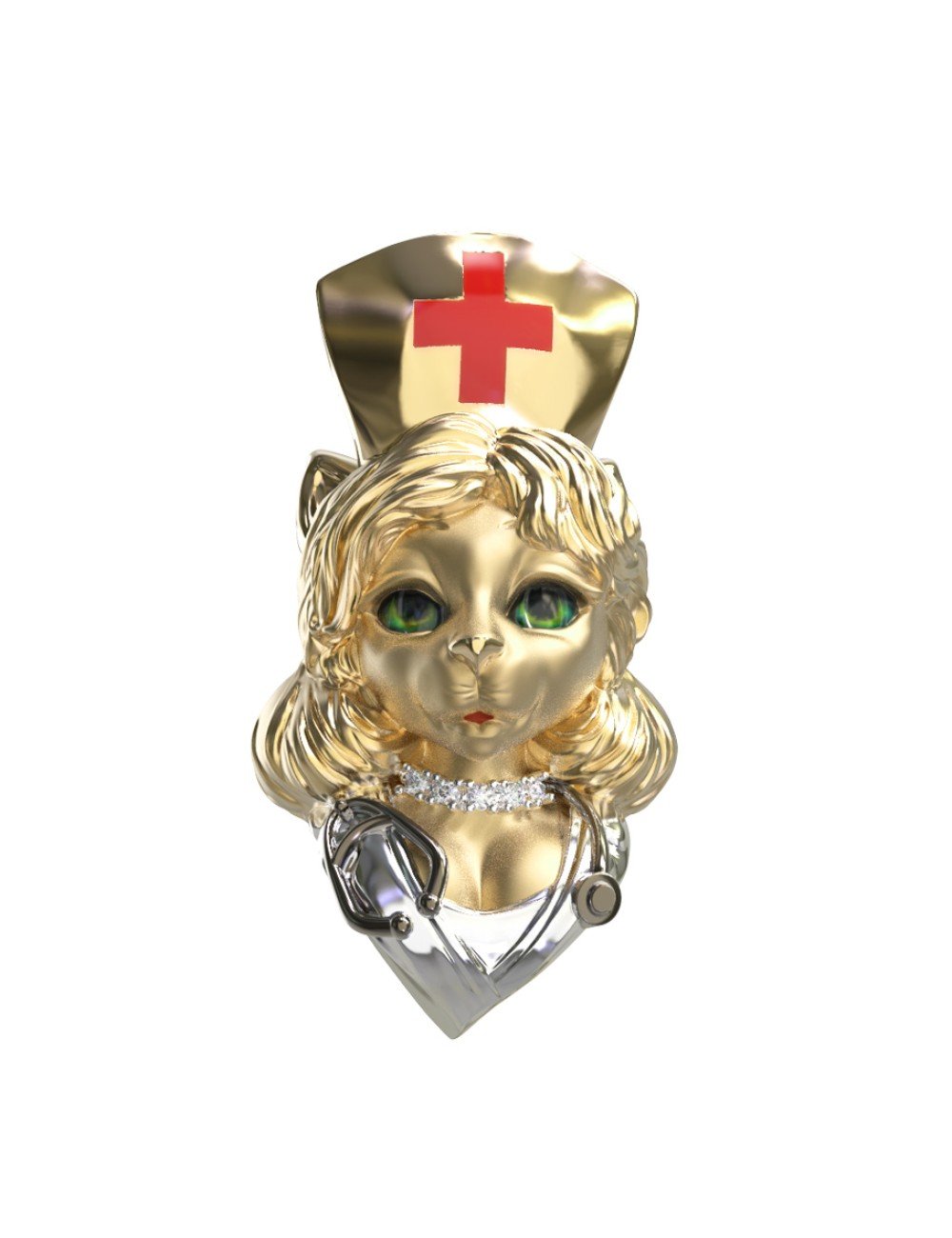 Подвеска из лимонного золота c эмалью, бриллиантами и рубином