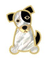 Брошь из лимонного золота c эмалью, ониксом и перламутром