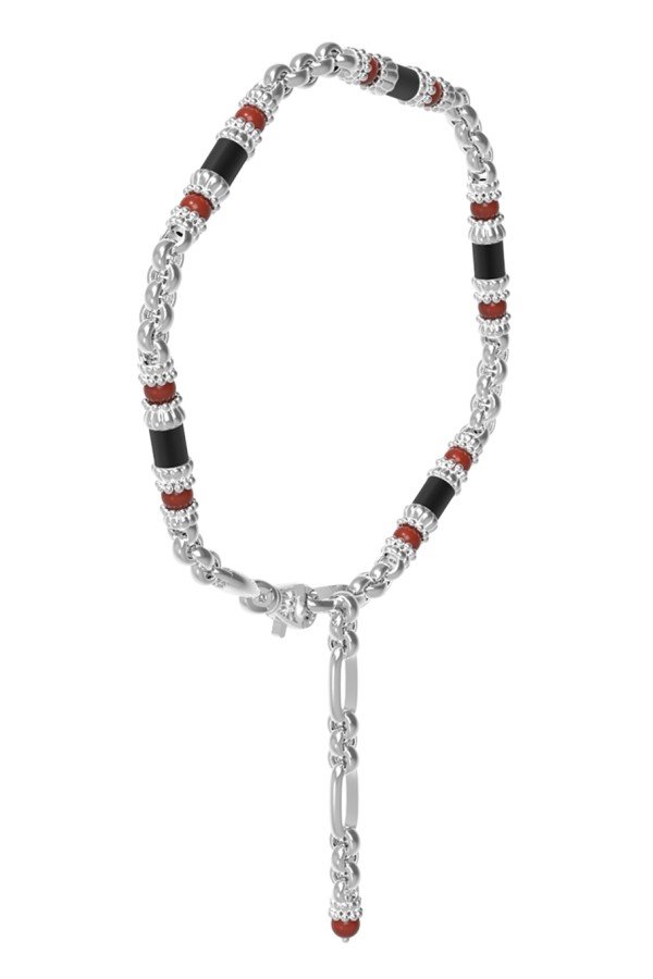 Браслет из белого золота c ониксом и кораллом