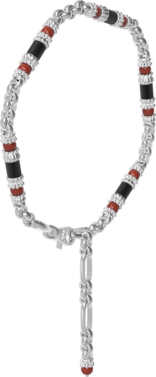 Браслет из белого золота c ониксом и кораллом