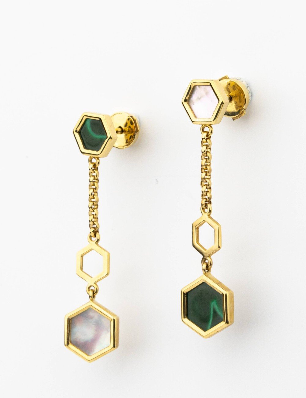 Серьги из лимонного золота c малахитом и перламутром