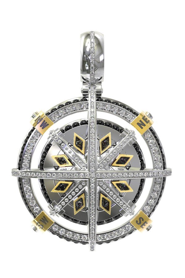 Подвеска из белого золота c эмалью, бриллиантами и ониксом