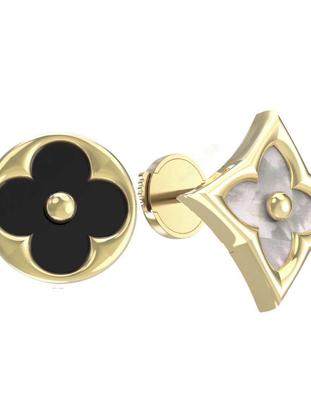 Серьги из лимонного золота c ониксом и перламутром