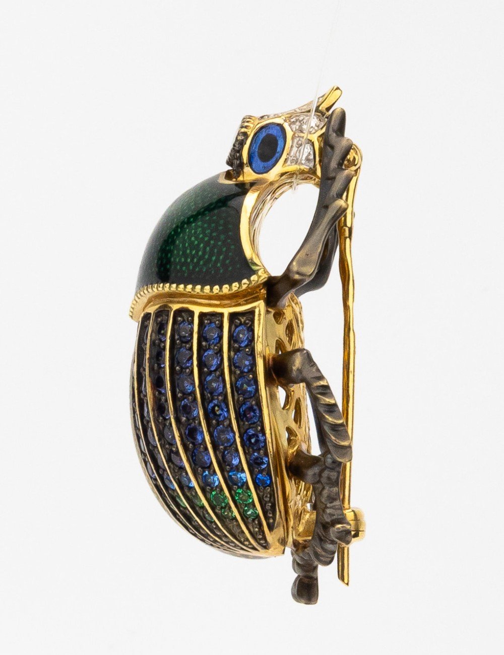 Брошь из лимонного золота c эмалью, фианитом и турмалином