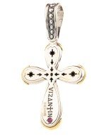 Крест из серебра и золота c фианитом и рубином