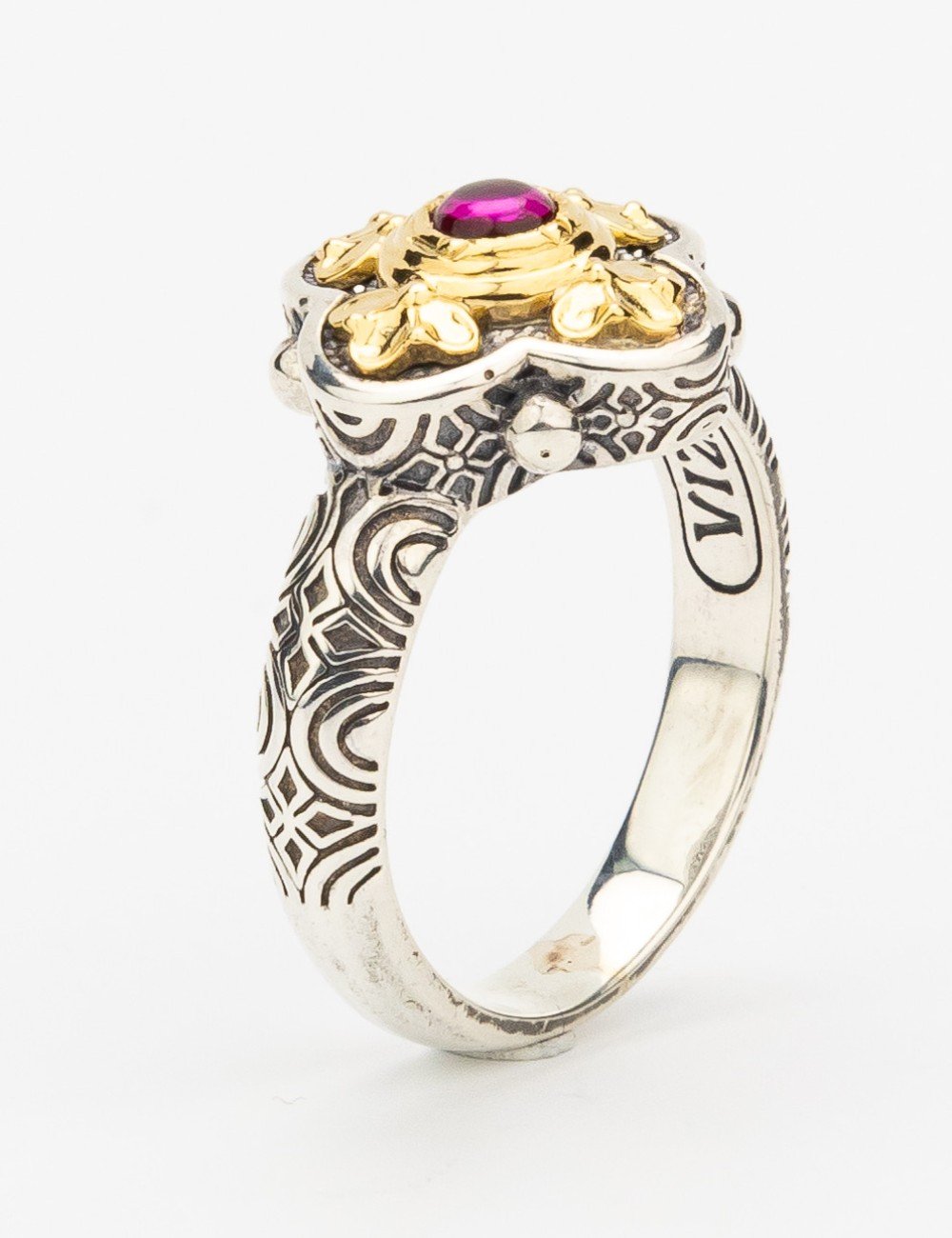 Кольцо из серебра и золота c рубином и рубином