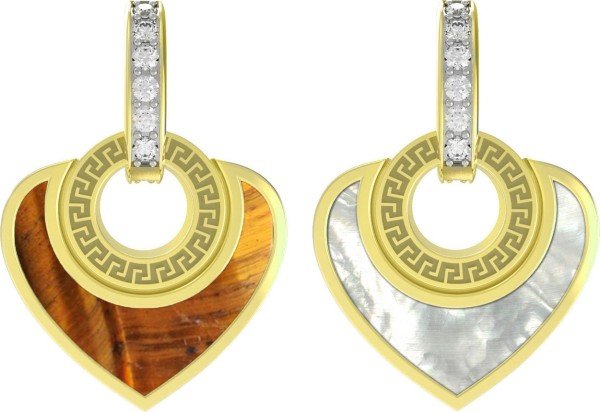 Подвеска из лимонного золота c фианитом, тигровым глазом и перламутром