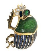 Брошь из лимонного золота c эмалью, фианитом и турмалином