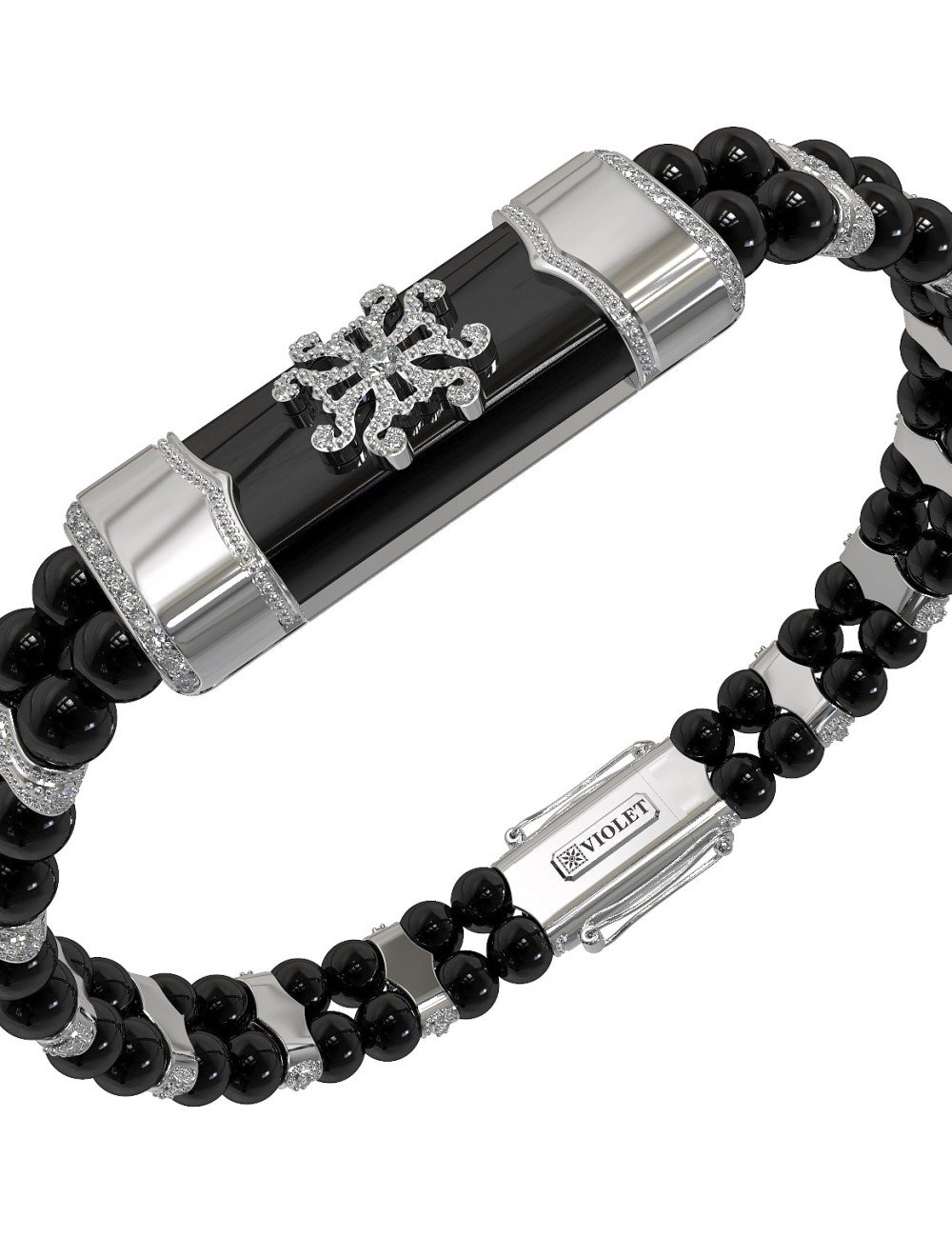 Браслет из белого золота c бриллиантами и ониксом