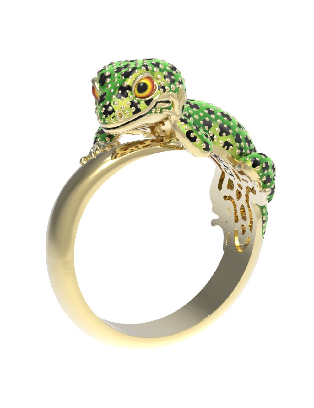 Кольцо из лимонного золота c эмалью и рубином