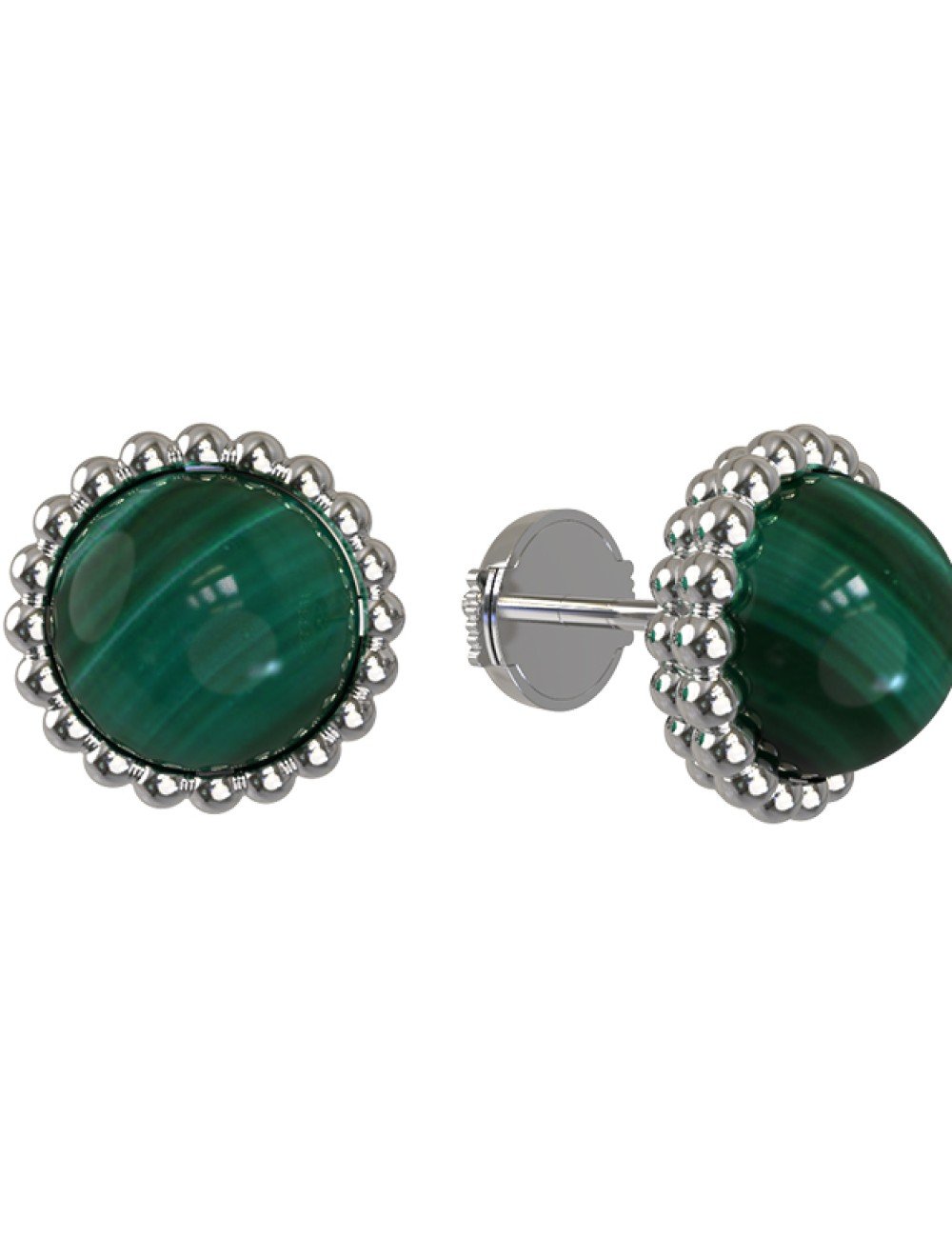 Серьги из белого золота c малахитом