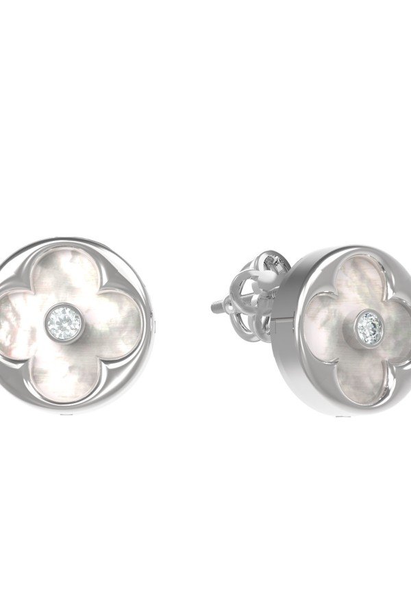Серьги из белого золота c бриллиантами и перламутром