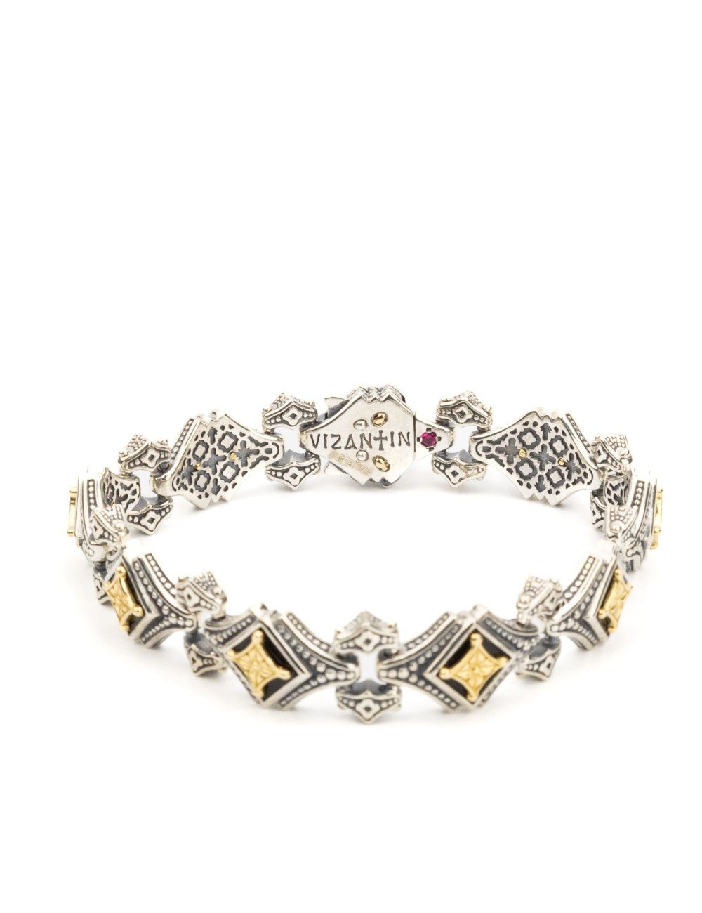 Браслет из серебра и золота c ониксом и рубином